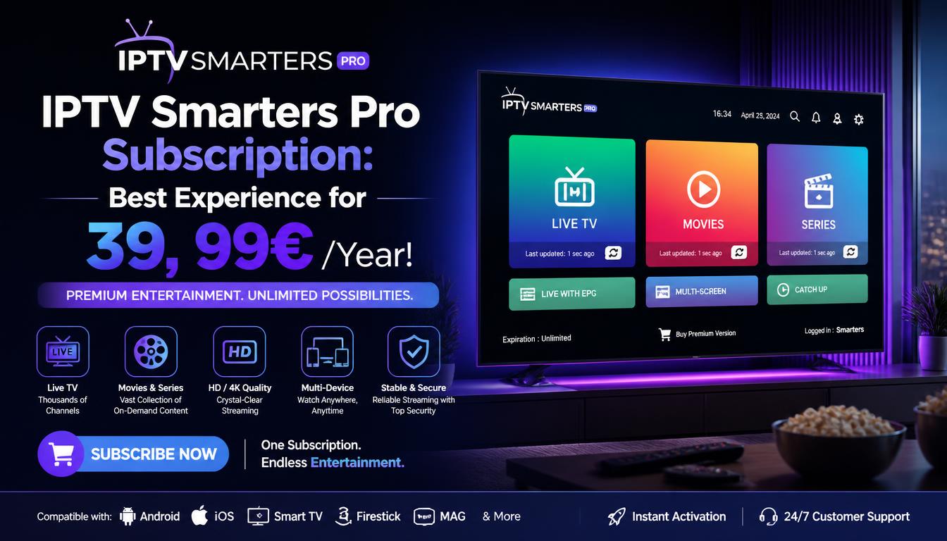 IPTV Smarters Pro Subscription: Smart Choice for 39,99€/Year!