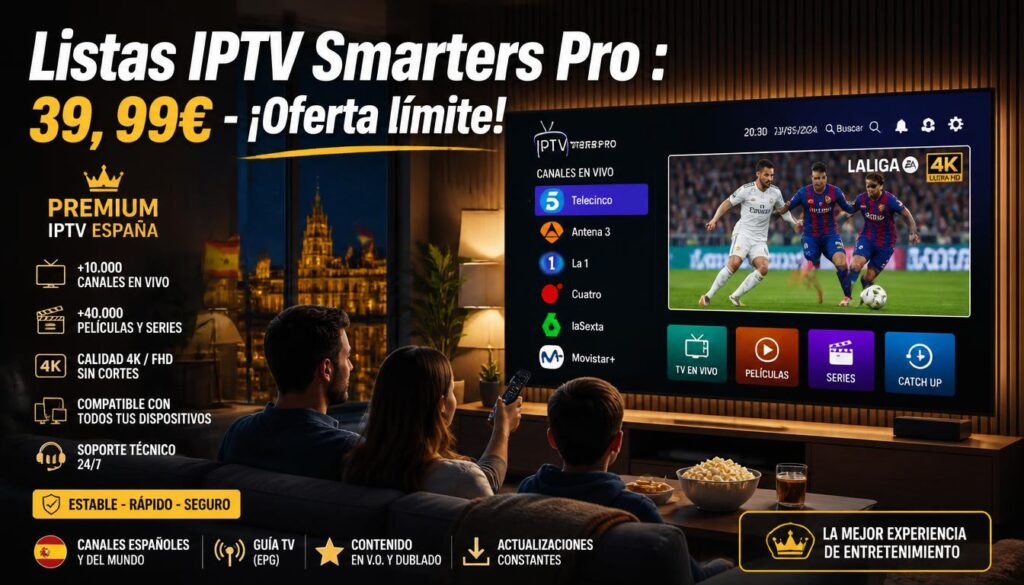 Listas IPTV Smarters Pro : 39,99€ – ¡Oferta límite!